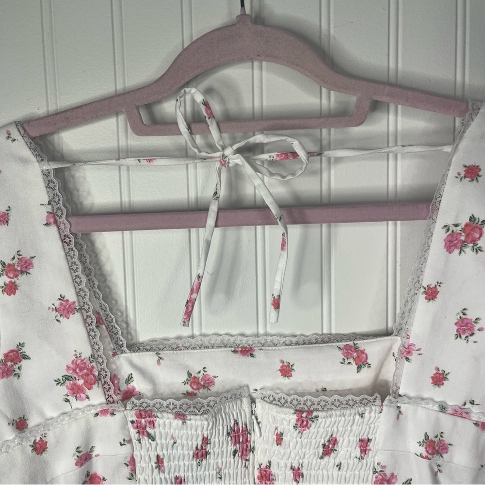 Altar'd State Mini Dress Floral Accents Coquette Cottage Core Smocked Smocked - Picture 11 of 11